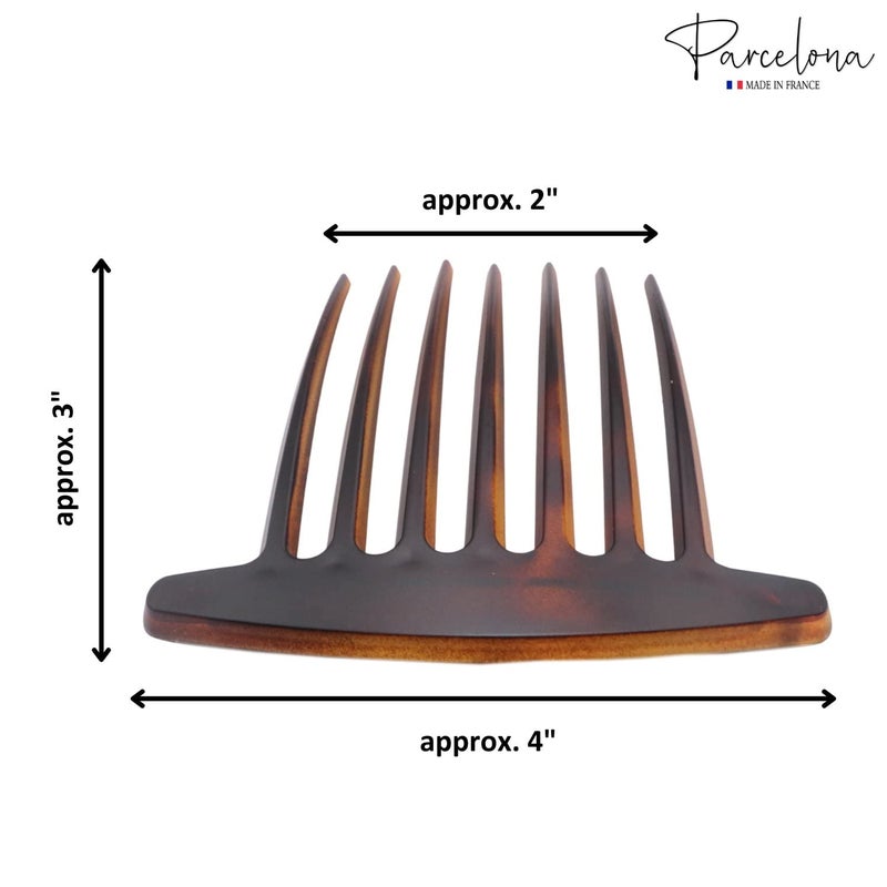 Parcelona French Basic 7 Teeth Tortoise Shell Matte Large 4â€ Celluloid Set of 2 Side Hair Combs for Women and Girls - Image 5